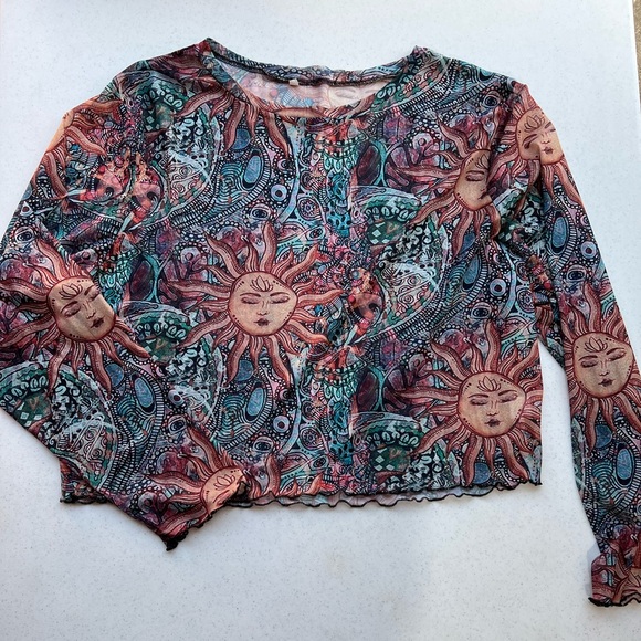 Tops - Sun Print Mesh Plus Size Top
